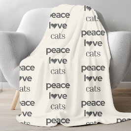 Peace Love Cats | Cream Cat Lover Modern Graphic Fleecedecke