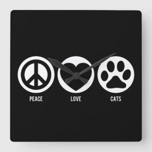 Peace Love Cats Quadratische Wanduhr
