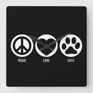 Peace Love Cats Quadratische Wanduhr