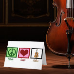 Peace Love Cello Feiertagskarte<br><div class="desc">A beautiful cello Christmas present for the great cellist in your life. This Peace Love Cello design features a cute peace sign,  heart,  and the musical instrument,  the cello. A great gift for a string quartet member or orchestra conductor.</div>