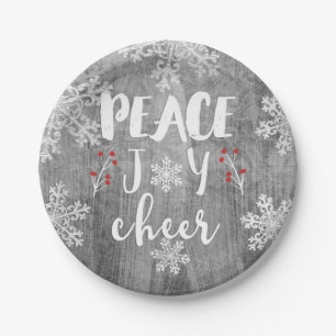 Peace Love Cheer Silber-Schneeflocken-Feierparty Pappteller