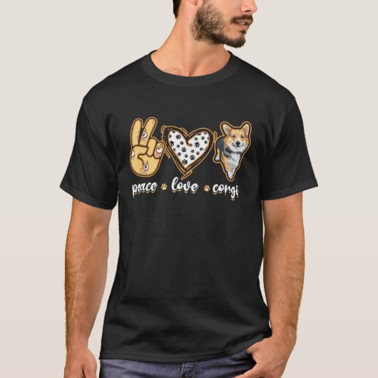 Peace Love Corgi Welsh Corgi T-Shirt (Vorderseite)