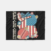 Peace Love Cricket Lover American Flag Patriotic C Fleecedecke (Vorderseite (Horizontal))