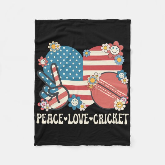 Peace Love Cricket Lover American Flag Patriotic C Fleecedecke (Vorderseite)