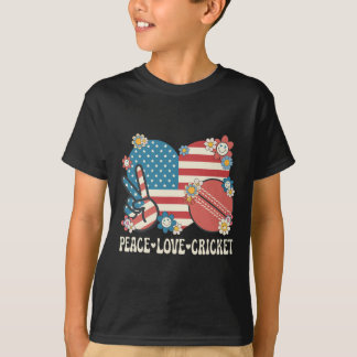 Peace Love Cricket Lover American Flag Patriotic C T-Shirt
