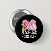 Peace Love Cricket Lover Cow Print Women Girls Cut Button (Vorne & Hinten)