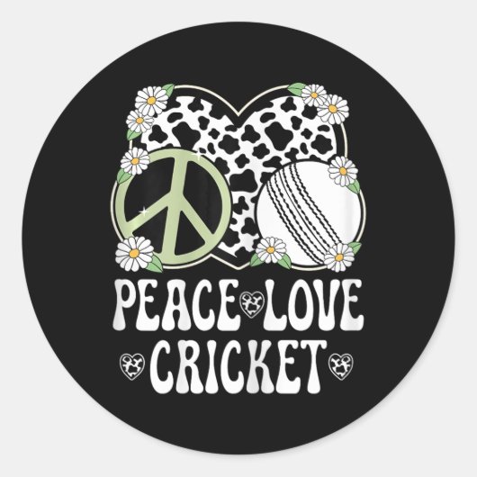 Peace Love Cricket Lover Cow Print Women Girls Cut Runder Aufkleber (Vorderseite)
