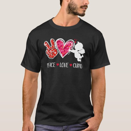 Peace Love Cupid Cute Red Leopard Valentine's Day  T-Shirt (Vorderseite)