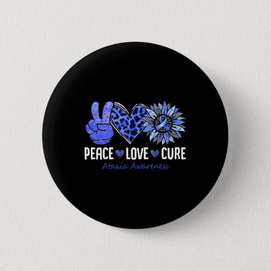 Peace Love Cure Ataxia Awareness Month Blue Sunflo Button (Vorderseite)