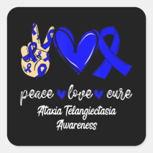 Peace Love Cure Ataxia Telangiectasia Blue Ribbon Quadratischer Aufkleber