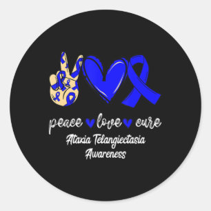 Peace Love Cure Ataxia Telangiectasia Blue Ribbon Runder Aufkleber