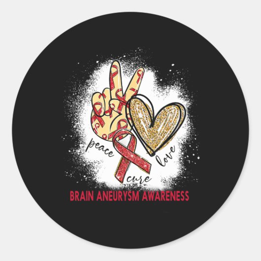 Peace Love Cure Bleached Brain Aneurysm Awareness Runder Aufkleber (Vorderseite)