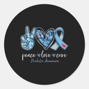 Peace love cure blue ribbon diabetes awareness mon runder aufkleber