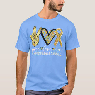 Peace Love Cure Childhood Cancer Awareness Gold Ri T-Shirt