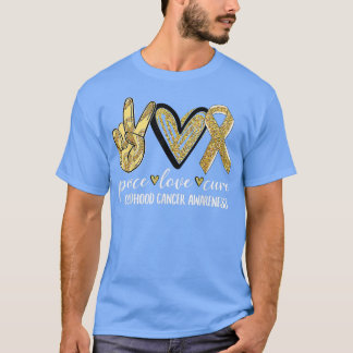 Peace Love Cure Childhood Cancer Awareness Gold Ri T-Shirt