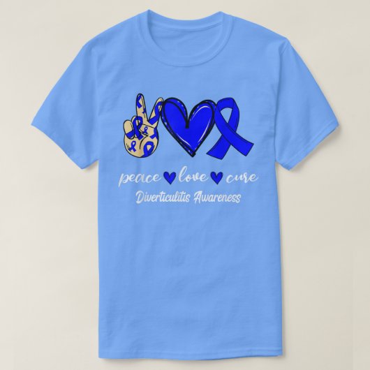 Peace Love Cure Diverticulitis Blue Ribbon Awarene T-Shirt (Design vorne)