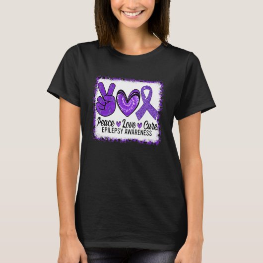 Peace Love Cure Epilepsy Awareness Warrior Survior T-Shirt (Vorderseite)