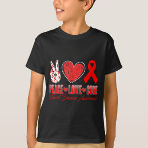 Peace Love Cure Herzkrankheit Bewusstseinstag Rote T-Shirt