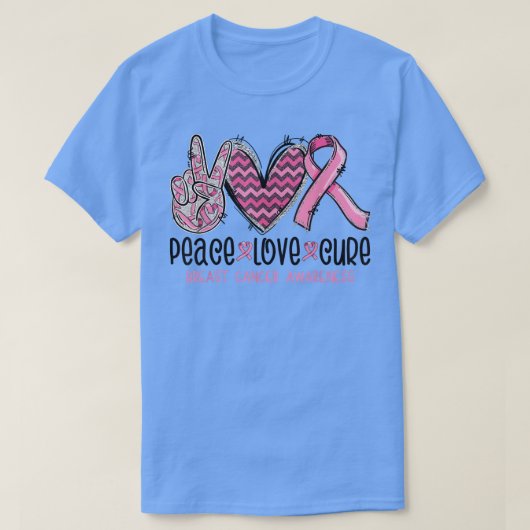 Peace Love Cure Pink Ribbon Cancer Breast Awarenes T-Shirt (Design vorne)