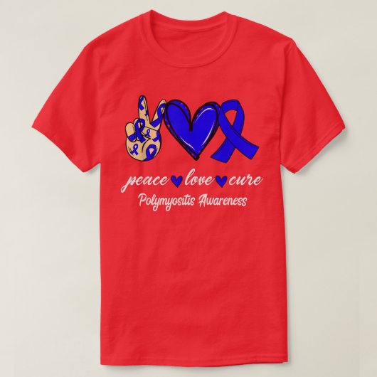Peace Love Cure Polymyositis Blue Ribbon Awareness T-Shirt (Design vorne)
