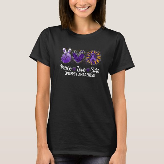 Peace Love Cure Sunflower  Epilepsy Awareness Warr T-Shirt (Vorderseite)