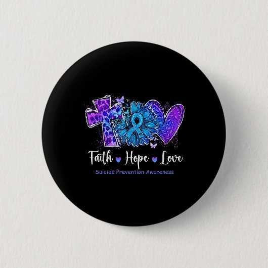 Peace Love Cure Türkis & Lila Sonnenblume Selbstmo Button (Vorderseite)