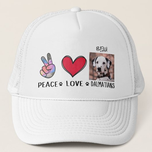 Peace Love Dalmatians Dog Lovers Truckerkappe (Vorderseite)