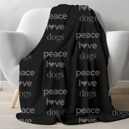 Peace Love Dogs | Moderner Grafikliebhaber Schwarz Fleecedecke