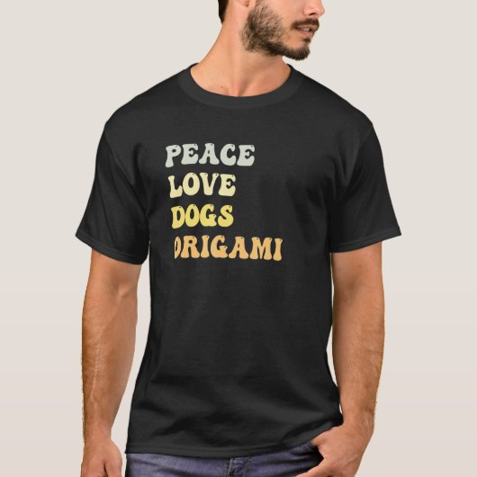 Peace Love Dogs Origami Retro T-Shirt (Vorderseite)