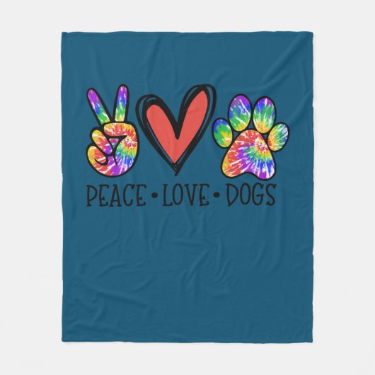 Peace Love Dogs Paws Tie Dye Rainbow Animal Rescue Fleecedecke (Vorderseite)