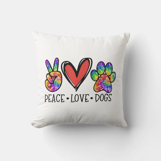 Peace Love Dogs Paws Tie Dye Rainbow Animal Rescue Kissen (Vorderseite)