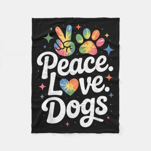 Peace Love Dogs Tie Dye Dog Lover Rescue Puppy Fleecedecke (Vorderseite)