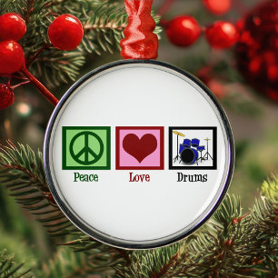 Peace Love Drums Weihnachten Silbernes Ornament