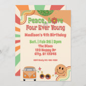 Peace, Love & Four Ever Young 4th Retro Birthday Einladung (Vorne/Hinten)