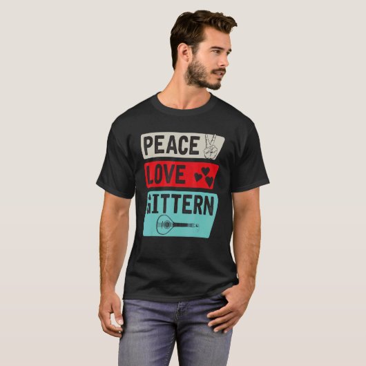 Peace Love Gittern Musical Instrument Gittern Play T-Shirt (Vorne ganz)