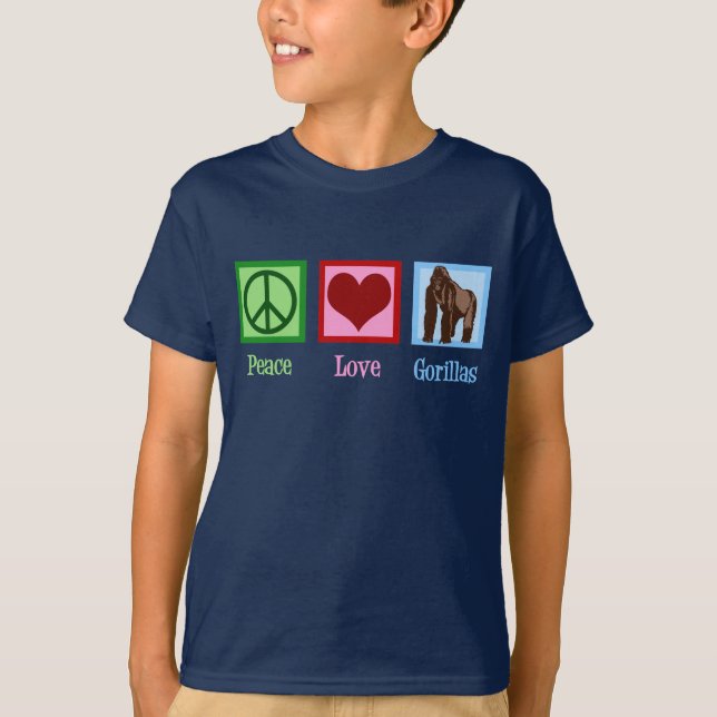 Peace Love Gorillas Zoo Kids T-Shirt (Vorderseite)