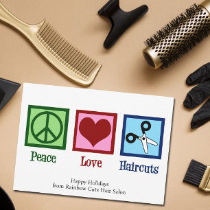 Peace Love Haircuts Benutzerdefinierter Friseursal Feiertagskarte