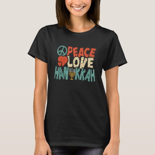 Peace Love Hanukkah Jewish Menorah Chanukah Retro  T-Shirt (Vorderseite)