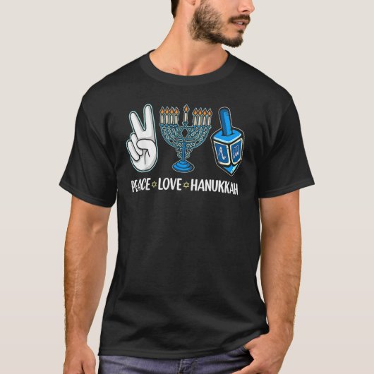 Peace Love Hanukkah Jewish Menorah Chanukah Retro T-Shirt (Vorderseite)