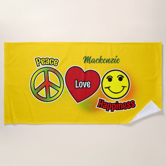 Peace Love Happiness Strandtuch (Vorderseite)