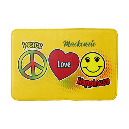 Peace Love Happiness Yellow Badematte (Vorderseite)