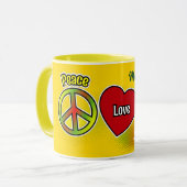 Peace Love Happiness Yellow Tasse (Vorderseite Links)