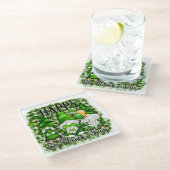 PEACE LOVE HAPPY ST PATRICKS DAY CUTE GNOMES GLASUNTERSETZER (Schrägansicht)