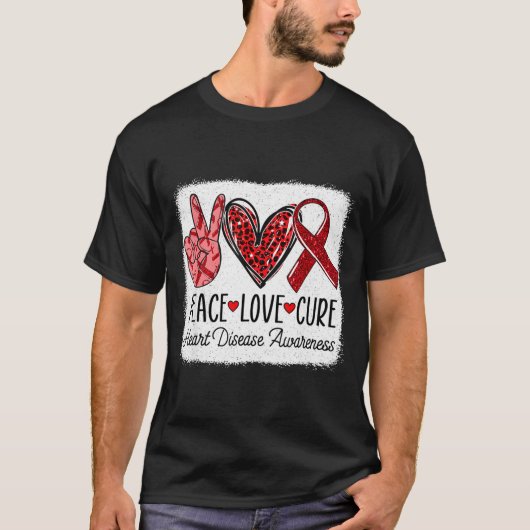 Peace Love Heart Disease Awareness Chd Suprt Wear T-Shirt (Vorderseite)