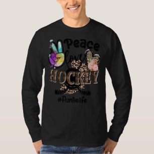 Peace Love Hockey Auntie Life Mom Grandma Leopard T-Shirt