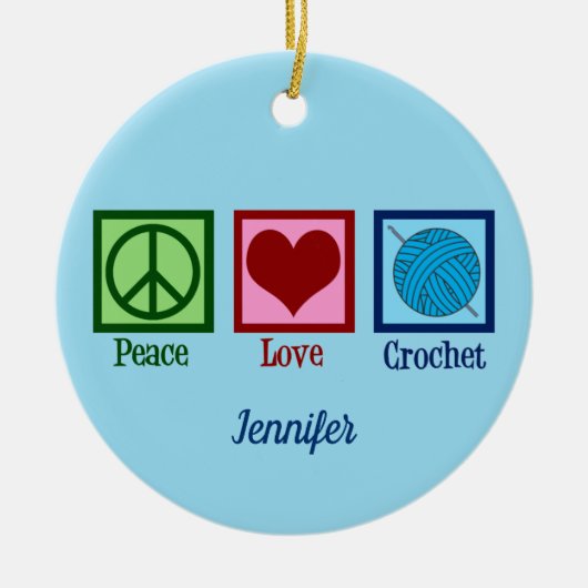 Peace Love Hook Cute Monogram Crocheter Keramik Ornament (Vorne)