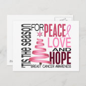Peace Love Hope Christmas Holiday Breast Cancer Feiertagspostkarte (Vorne/Hinten)