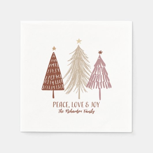 Peace, Love & Joy Christmas Festive Trees Holiday Serviette (Vorderseite)