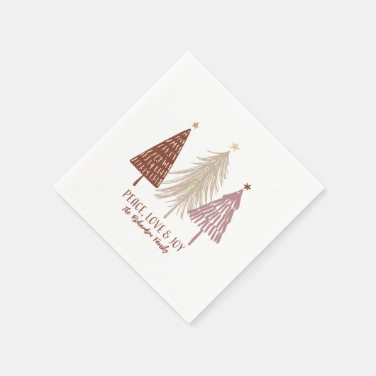 Peace, Love & Joy Christmas Festive Trees Holiday Serviette (Ecke)