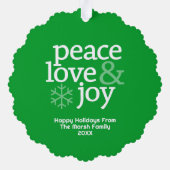 Peace Love Joy Green - Christmas Photo Ornament Karte (Rückseite)